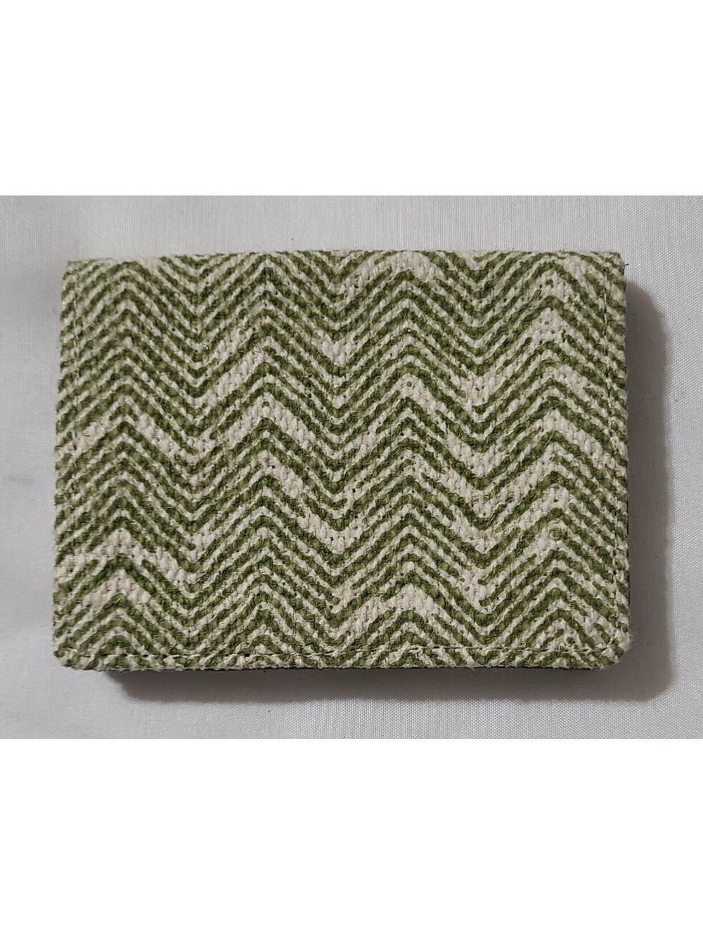 Made Goods Business Card Holder Wallet Sz 3"x4" Green Cream Chevron Woven Snap